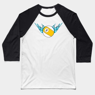 9 Ball with Teal Flames Baseball T-Shirt